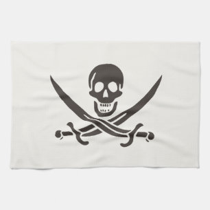 Obsidian Skull Swords Pirate flag of Calico Jack Tea Towel
