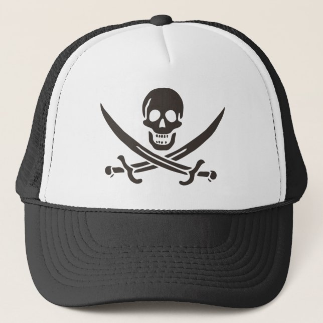 Obsidian Skull Swords Pirate flag of Calico Jack Trucker Hat (Front)