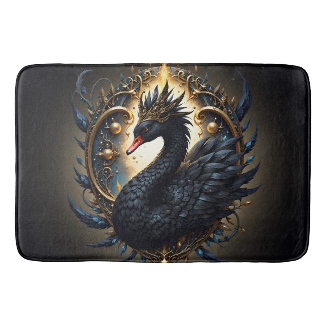 Obsidian Swan of Silent Grace – Dark Fantasy  Bath Mat (Front)