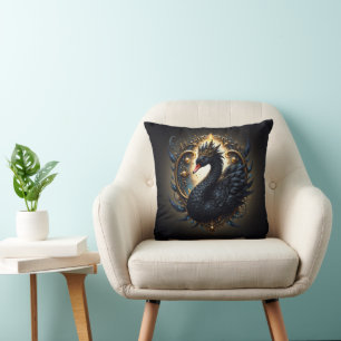 Obsidian Swan of Silent Grace – Dark Fantasy Cushion