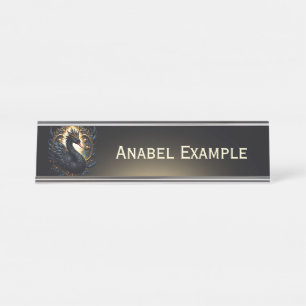 Obsidian Swan of Silent Grace – Dark Fantasy Desk Name Plate