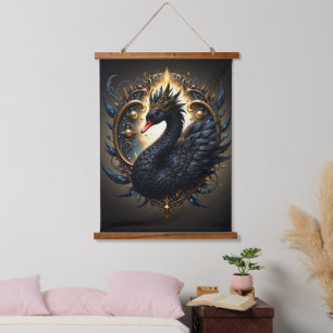 Obsidian Swan of Silent Grace – Dark Fantasy  Hanging Tapestry