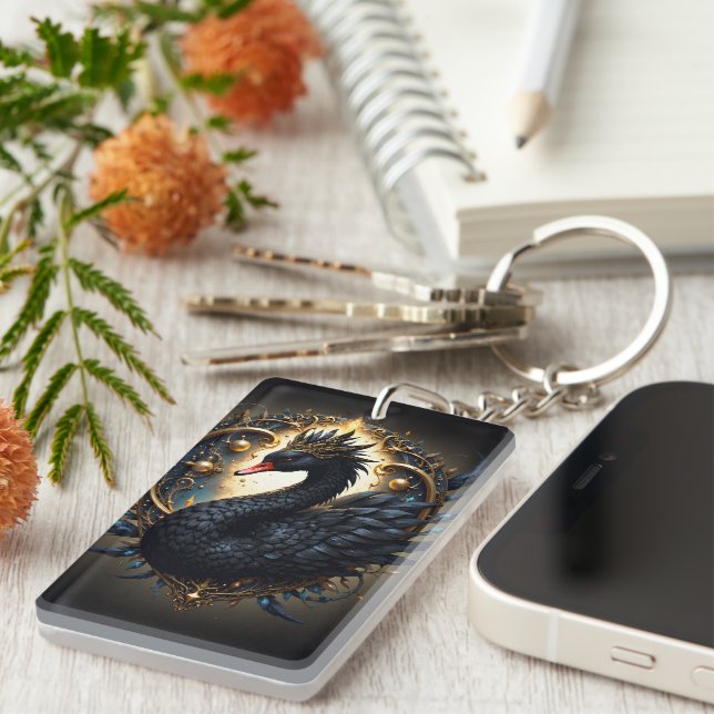 Obsidian Swan of Silent Grace – Dark Fantasy  Key Ring (Front Right)