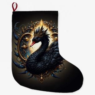 Obsidian Swan of Silent Grace – Dark Fantasy Large Christmas Stocking