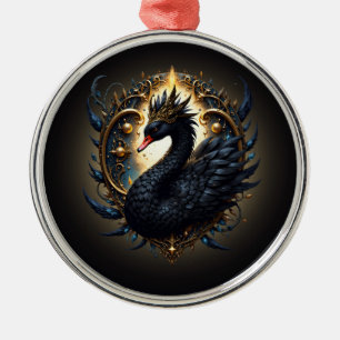 Obsidian Swan of Silent Grace – Dark Fantasy  Metal Ornament