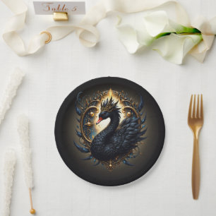 Obsidian Swan of Silent Grace – Dark Fantasy Paper Plate