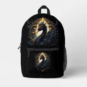 Obsidian Swan of Silent Grace – Dark Fantasy Printed Backpack