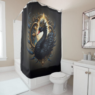 Obsidian Swan of Silent Grace – Dark Fantasy Shower Curtain