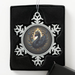 Obsidian Swan of Silent Grace – Dark Fantasy Snowflake Pewter Christmas Ornament