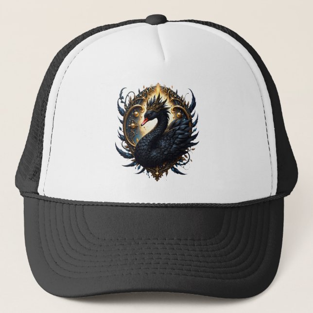 Obsidian Swan of Silent Grace – Dark Fantasy  Trucker Hat (Front)