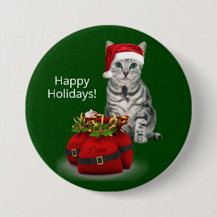 OBSOLETE Cat and Mouse Christmas on Green 7.5 Cm Round Badge