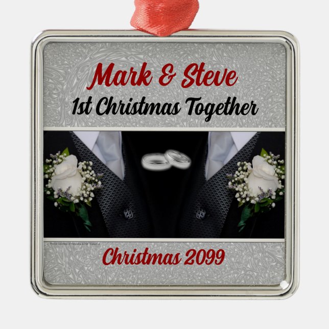 OBSOLETE: Gay Marriage 1st Christmas Metal Ornament (Front)