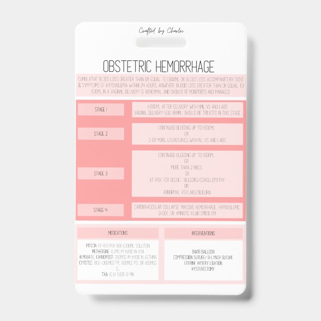 Obstetric Haemorrhage Reference Nurse Badge ID Badge (Front)