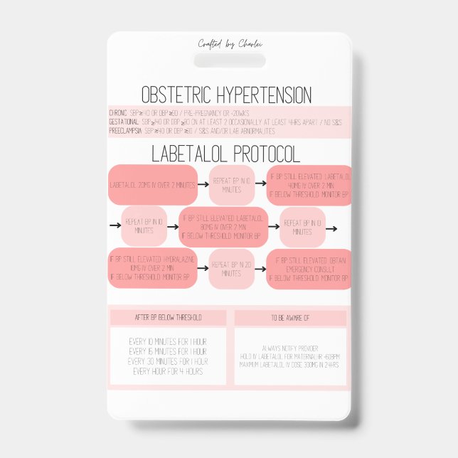Obstetric Hypertension Nurse Reference Badge ID Badge (Front)