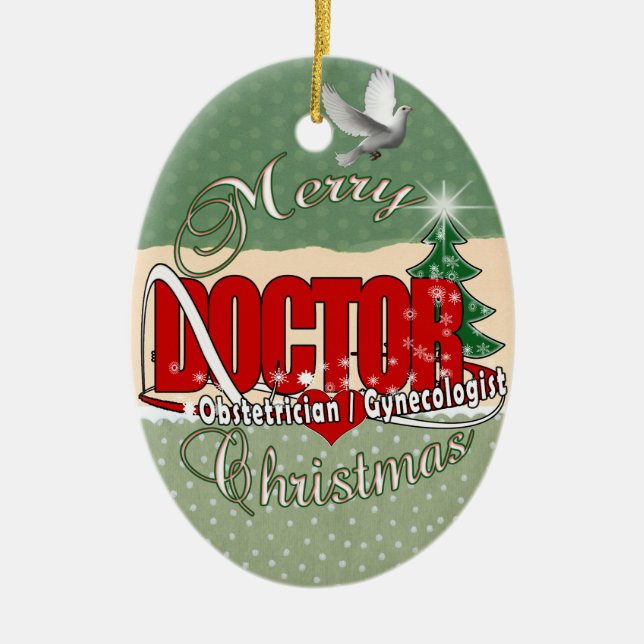 OBSTETRICIAN / GYNECOLOGIST CHRISTMAS DOCTOR CERAMIC TREE DECORATION (Front)