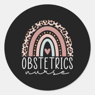 Obstetrics Nurse Leopard Rainbow Ob Nurse Graduati Classic Round Sticker