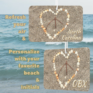 OBX Beach NC Seashell Heart Peace Sign Souvenir Car Air Freshener