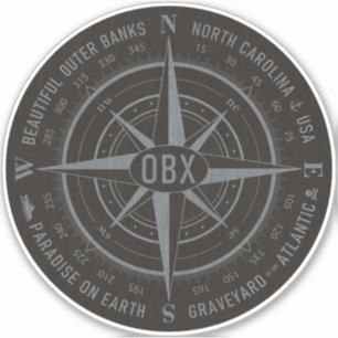 OBX Compass Outer Banks Vintage Silver Black