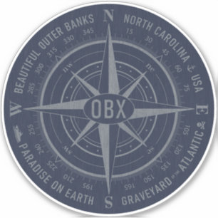 OBX Compass Outer Banks Vintage Silver Navy Blue