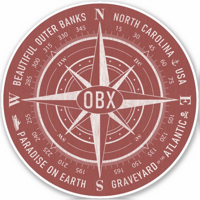 OBX Compass Outer Banks Vintage White Dark Red (Front)