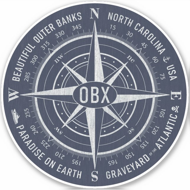 OBX Compass Outer Banks Vintage White Navy Blue (Front)