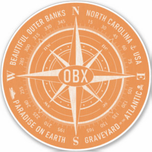 OBX Compass Outer Banks Vintage White Orange