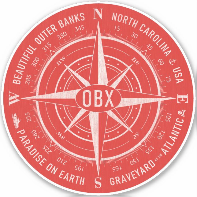 OBX Compass Outer Banks Vintage White Red (Front)