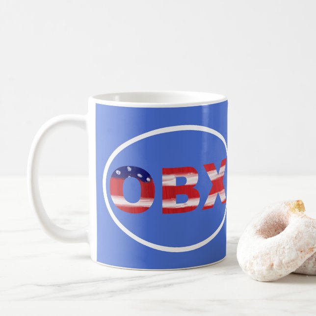 OBX Flag Text Coffee Mug (With Donut)