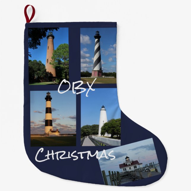 OBX Lighthouse Christmas Large Christmas Stocking (Front)