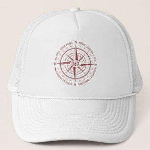 OBX Nautical Compass Outer Banks Dark Red Vintage Trucker Hat