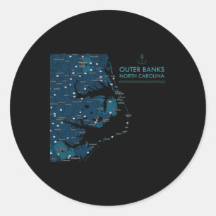 Obx Nc Outer Banks Map Duck Corolla Beach Vacation Classic Round Sticker