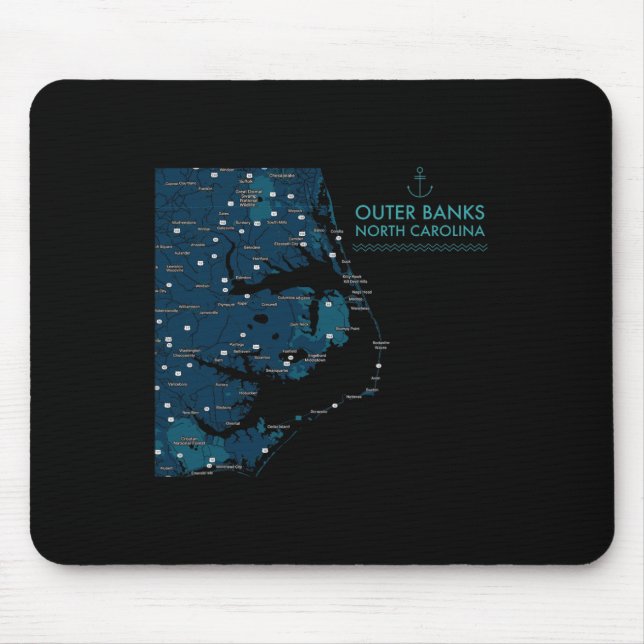 Obx Nc Outer Banks Map Duck Corolla Beach Vacation Mouse Pad (Front)
