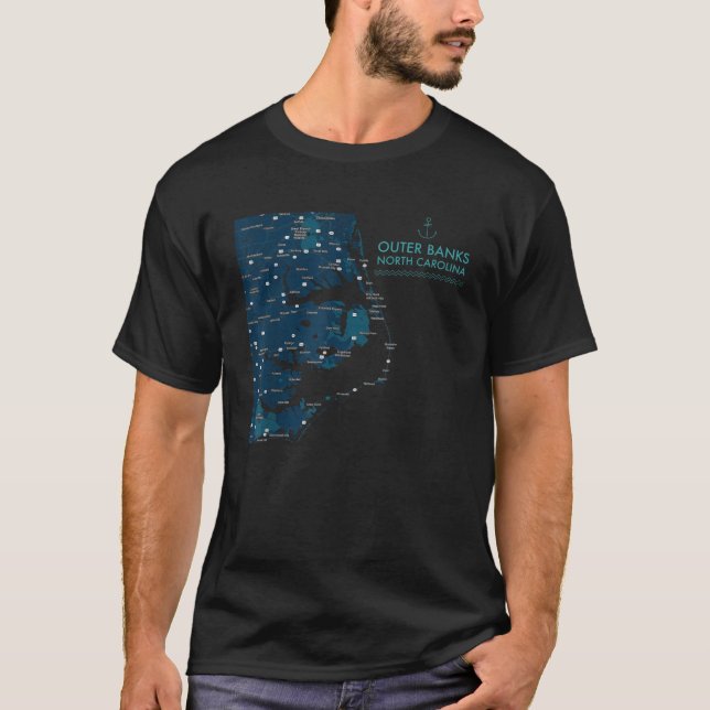 OBX NC Outer Banks Map Duck Corolla Beach Vacation T-Shirt (Front)