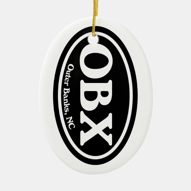 OBX Outer Banks Black Oval Ceramic Tree Decoration (Front)