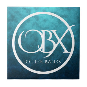OBX Outer Banks NC on Blue Water Background Beach Ceramic Tile