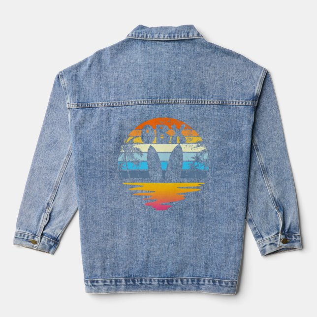OBX Outer Banks North Carolina Retro Sunset OBX  Denim Jacket (Back)