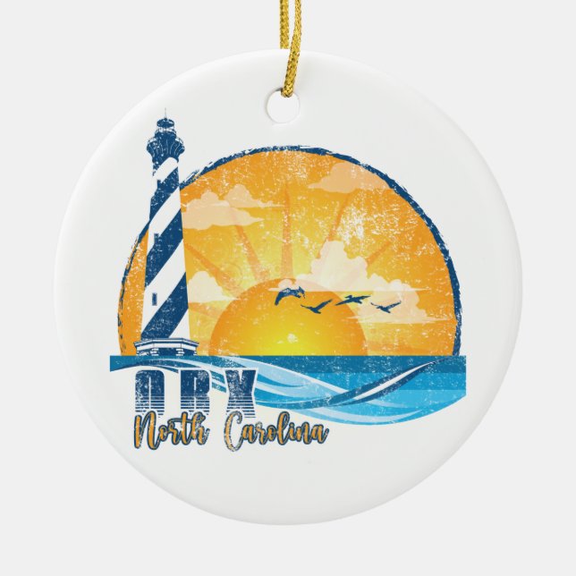 OBX Sunset distressed Ceramic Ornament (Front)