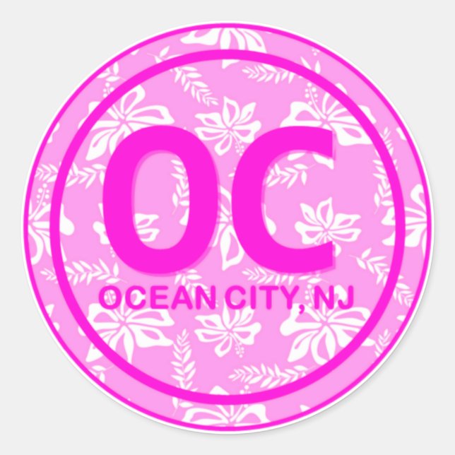 OC Ocean City NJ New Jersey Pink Beach Flower Classic Round Sticker (Front)