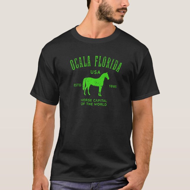 Ocala Florida USA Horse Capital Distressed Equestr T-Shirt (Front)