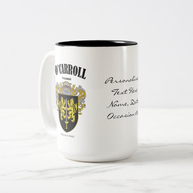 O'Carroll Family Crest, Translation & Meaning Two-Tone Coffee Mug (Front Left)