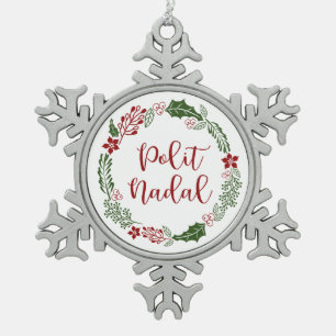 Occitan Merry Christmas Wreath, Polit Nadal Snowflake Pewter Christmas Ornament