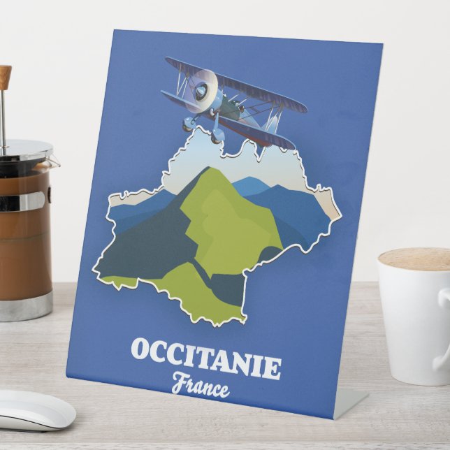 Occitanie France travel map Pedestal Sign (In SItu)