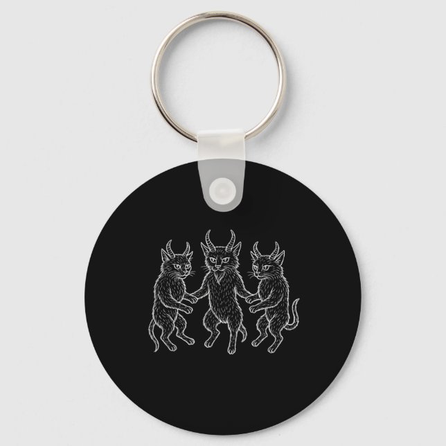 Occult Devil Cat Gothic Baphomet Halloween Satanic Key Ring (Front)