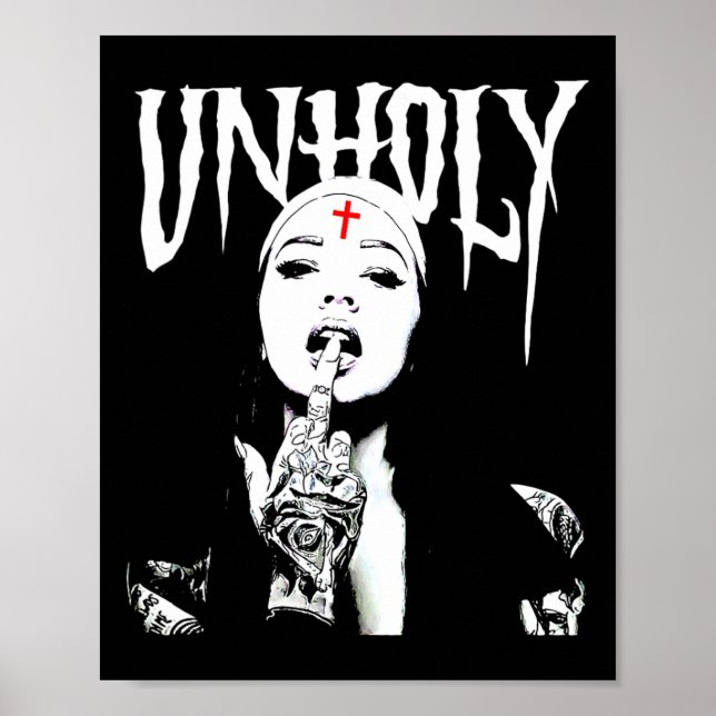 Occult Gothic Dark Satanic Nun Tattoos Unholy Nun  Poster (Front)