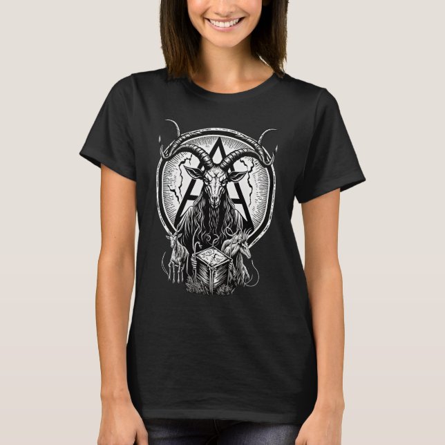 Occult Gothic Demon Head  Baphomet With Horns T-Shirt (Front)