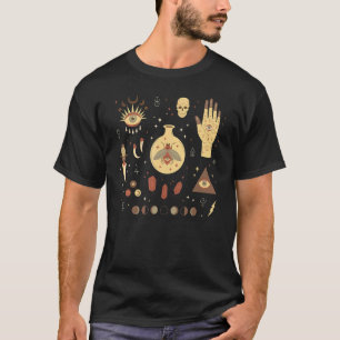 Occult Magic All Seeing Eye Moon Phase Skull Moth T-Shirt