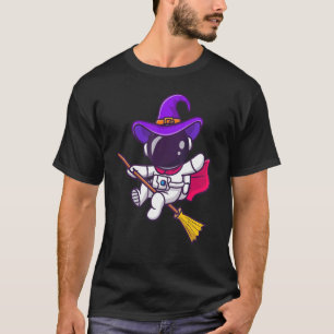 Occult Magic Witch Astronaut Flying Broom T-Shirt