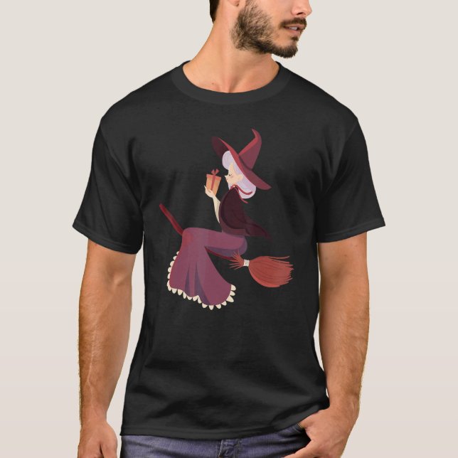 Occult Magic Witch Flying Broom T-Shirt (Front)