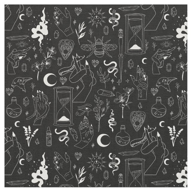 occult mystical esoteric witchcraft crystals black fabric (Close Up)