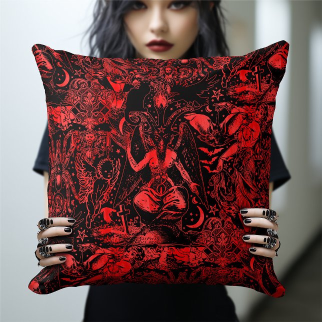 Occult Red Gothic Baphomet Pentagram Witchcraft Cushion (Creator Uploaded)